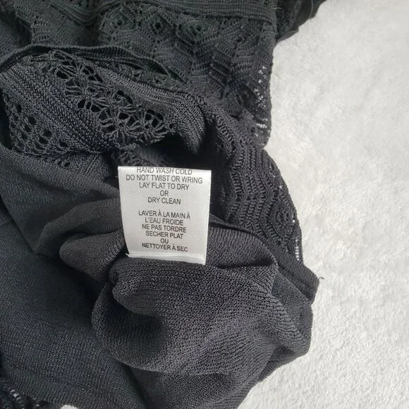 Ronny Kobo Womens Black Lace Knit Short Sleeve Mini Dress Size Medium Scoop Neck - Picture 5 of 9